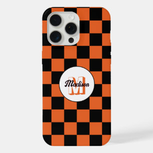 Coque iPhone 15 Pro Max Damas noir et orange rétro Monogramme