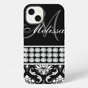 Etui iPhone 13 Damas noir imprimé diamants personnalisés