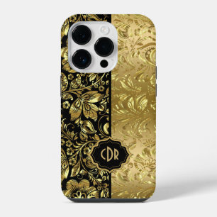 Coque Pour iPhone 14 Plus Damas Or brillant sur Arrière - plan noir