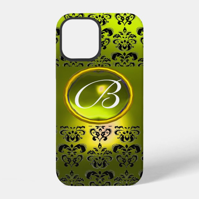 Coque iPhone DAMASK GEM MONOGRAM Jaune (Verso)
