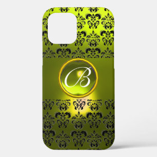 Coque iPhone 12 DAMASK GEM MONOGRAM Jaune