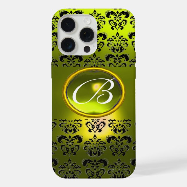 Coque iPhone DAMASK GEM MONOGRAM Jaune (Verso)