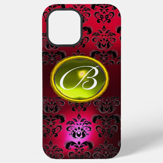 Coque iPhone DAMASK GEM MONOGRAM Topaze jaune ,Rubis rouge (Verso)