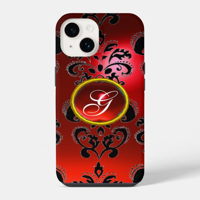 Coque iPhone DAMASK GEM MONOGRAS rouge (Verso)