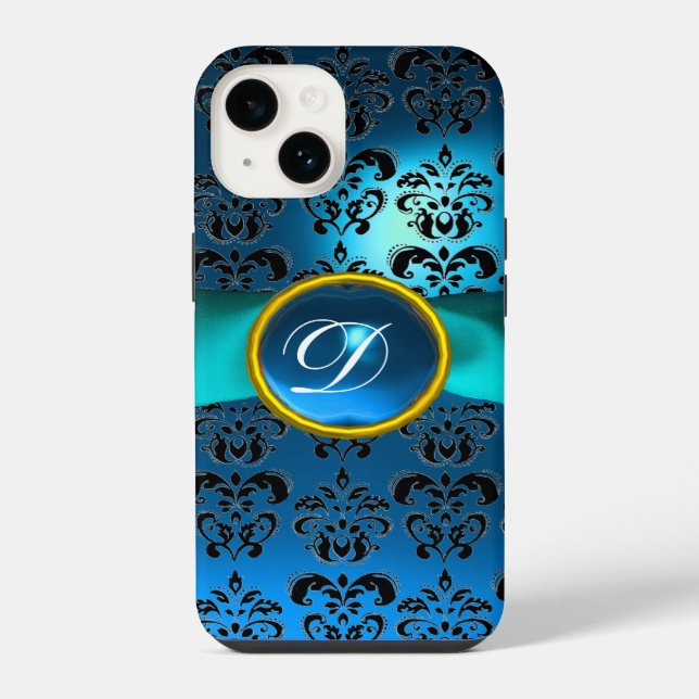 Coque iPhone DAMASK GIRLY MONOGRAM  ruban bleu (Verso)