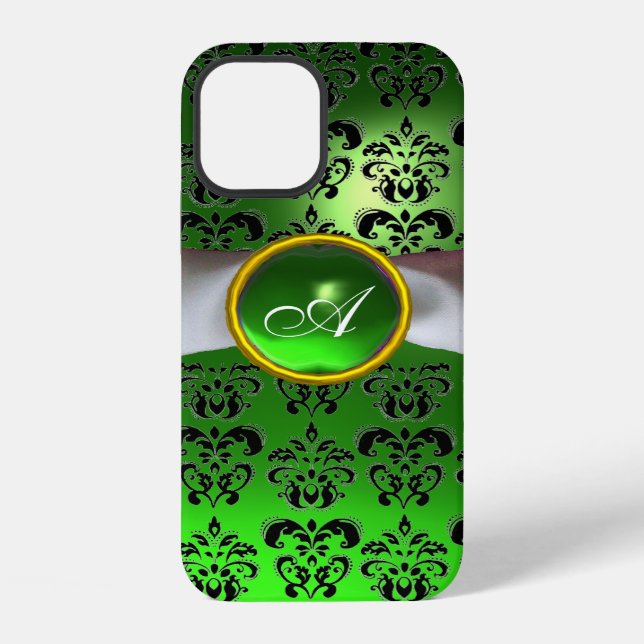 Coque iPhone DAMASK GIRLY MONOGRAM ruban vert blanc (Verso)