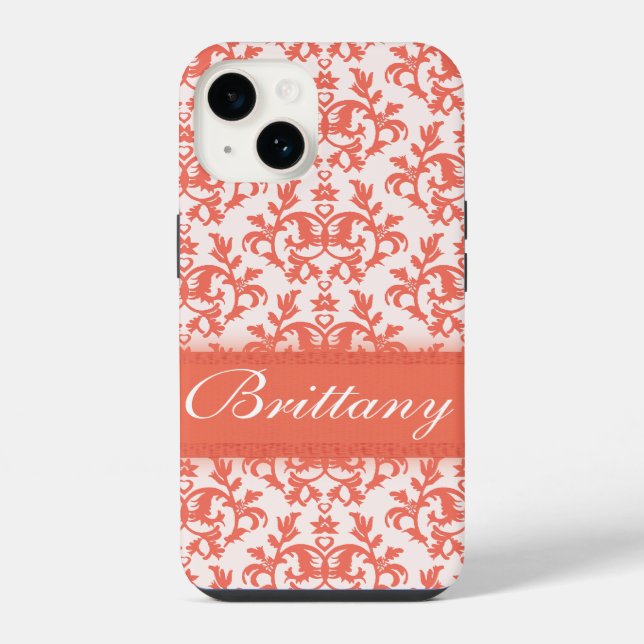 Coque iPhone Damask orange emberglow nom iphone  (Verso)