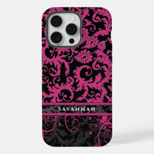 Coque iPhone 15 Pro Max Damask personnalisé pour iPhone Rose Blanc Noir