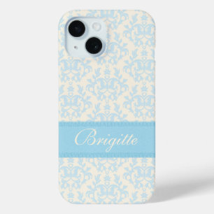 Coque iphone damassé bleu clair & crème