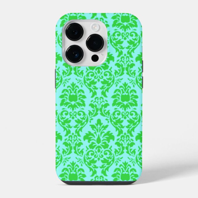 Coque iPhone Damassé bleu vert (Verso)