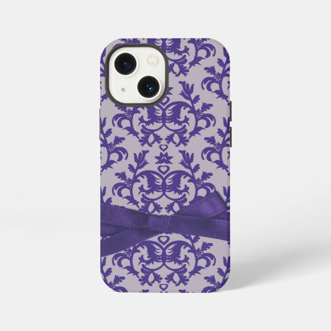 Coque iPhone Damassé botanique gris violet (Verso)