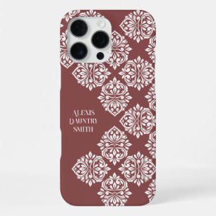 Coque iPhone 16 Pro Max Damassé Classique Abstrait Géométrique Rouge Paste