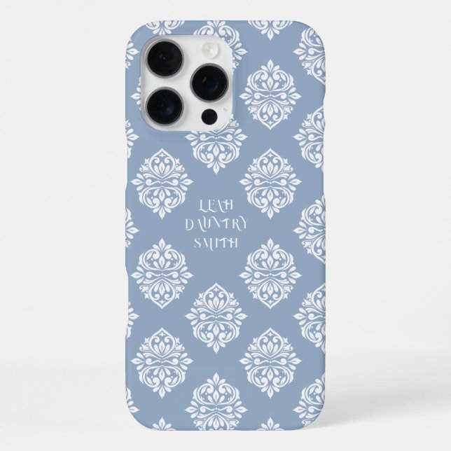 Coque iPhone Damassé Classique Régence Bleu Pâle (Verso)