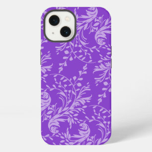 Etui iPhone 13 Damassé de fleurs sauvages violet