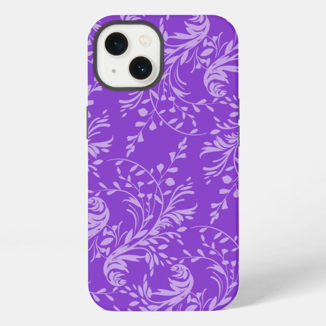 Coque iPhone Damassé de fleurs sauvages violet (Verso)