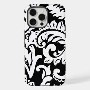 Coque iPhone 15 Pro Max Damassé noir vintage personnalisé
