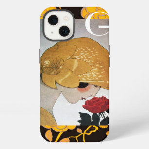 ETUI iPhone 13 DAME AU MONOGRAMME DE ROSE ROUGE