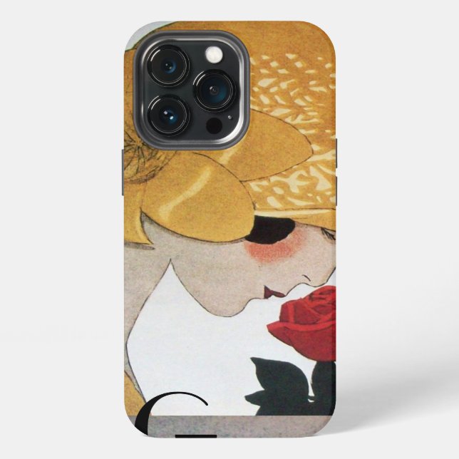 COQUE iPhone DAME AU MONOGRAMME DE ROSE ROUGE (Dos)