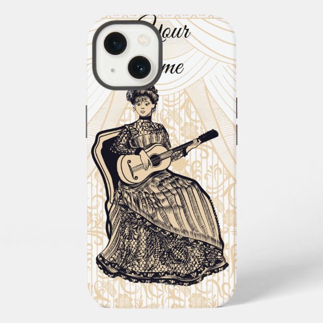 Coque iPhone dame avec guitare (Verso)