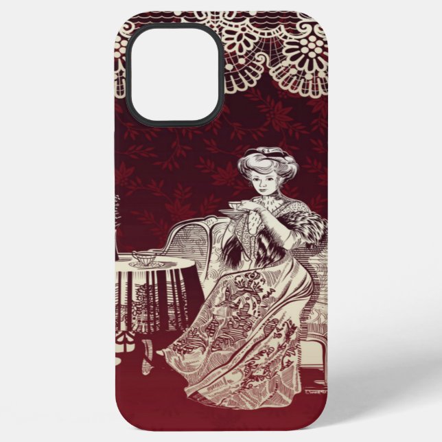 Coque iPhone dame boit du thé (Verso)
