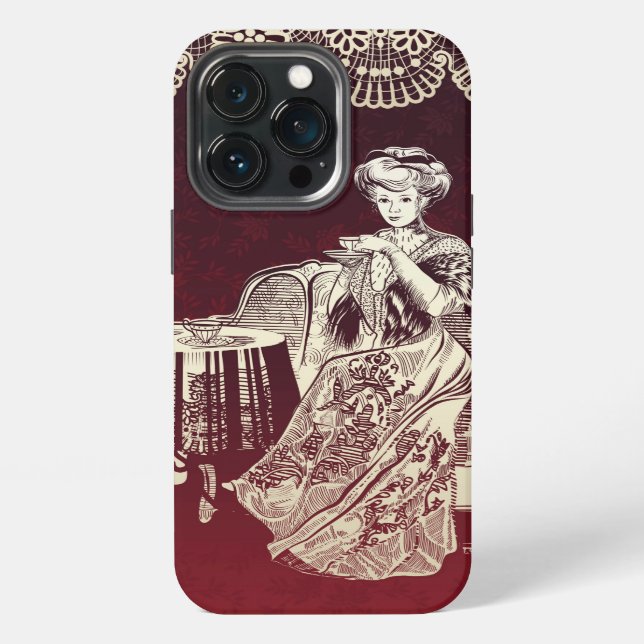 Coque iPhone dame boit du thé (Dos)