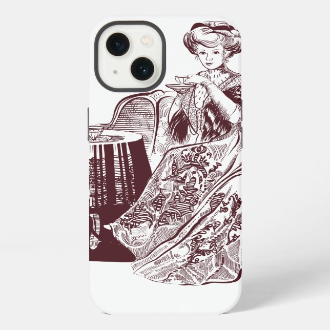 Coque iPhone dame boit du thé (Verso)