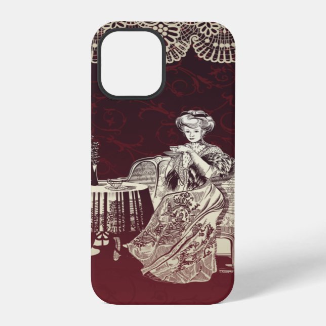 Coque iPhone dame boit du thé (Verso)