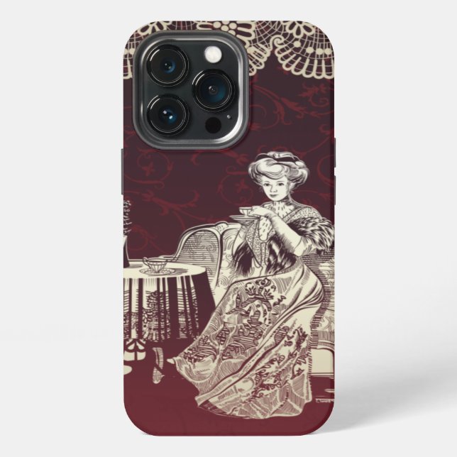 Coque iPhone dame boit du thé (Dos)