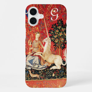 Coque iPhone 16 Plus DAME ET LICORNE Fantaisie Fleurs,Animaux Monogramm