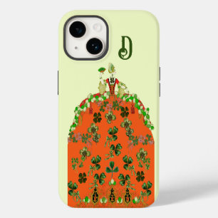 Coque Pour iPhone 14 DAME ORANGE, SHAMROCK Saint-Patricks Day Monogram 