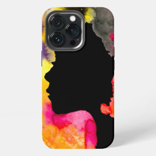 Etui iPhone 13 Pro Dame tournesol silhouette art aquarelle