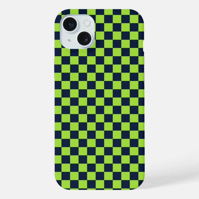 Coque iPhone Damier lime et marine (Verso)