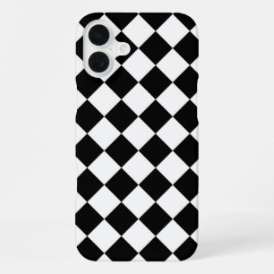Coque iPhone 16 Plus Damier Noir et Blanc Diamant Classique