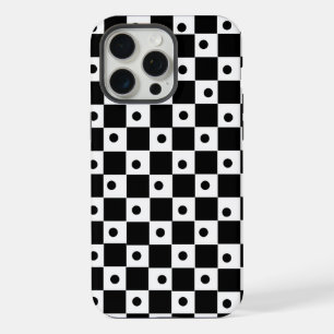 Coque iPhone 15 Pro Max Damier noir et blanc esthétique avec des points ré