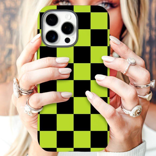Coque iPhone Damier Vert Noir (Créateur téléchargé)