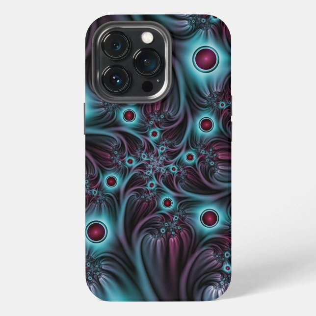 Coque iPhone Dans l'abstrait fractal bleu profond rose Art (Dos)