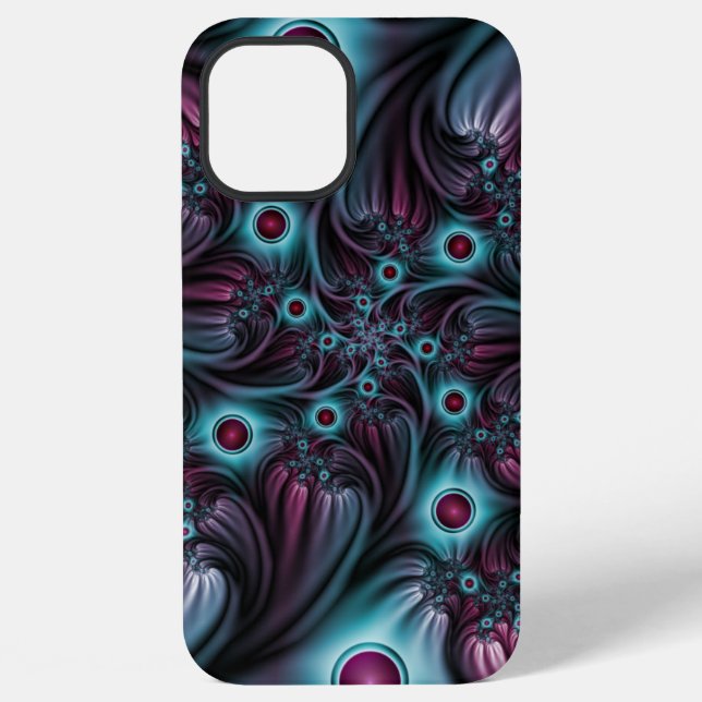 Coque iPhone Dans l'abstrait fractal bleu profond rose Art (Verso)
