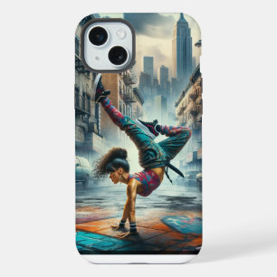 Coque iPhone 15 Plus Danseuse de Breakdance Féminine NYC – Art Urbain d