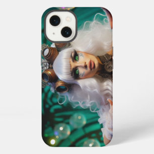 Etui iPhone 13 Danseuse victorienne futuriste steampunk verte