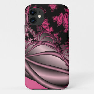 coque iphone d'art fractal métallique rose