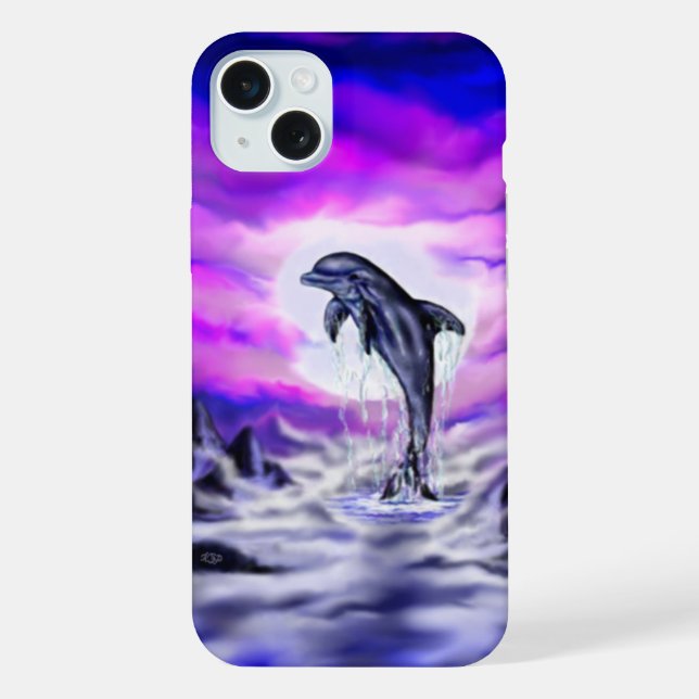 Coque iPhone Dauphin au clair de lune (Verso)