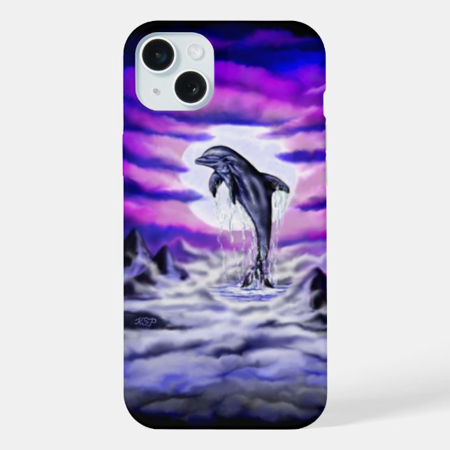 Coque iPhone Dauphin au clair de lune (Verso)