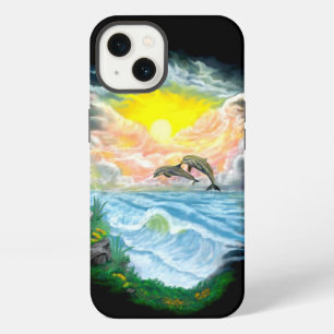 Etui iPhone 13 Dauphins jouant dans la lumière du soleil