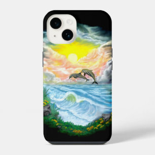Coque Pour iPhone 14 Dauphins jouant dans la lumière du soleil