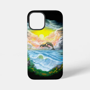 Coque iPhone 12 Mini Dauphins jouant dans la lumière du soleil