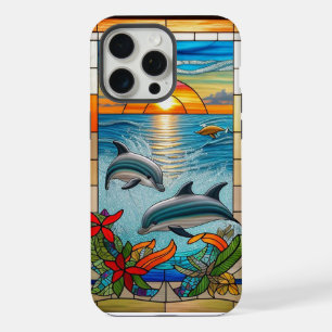 Coque iPhone 15 Pro Max Dauphins sautant au coucher du soleil sur l'océan