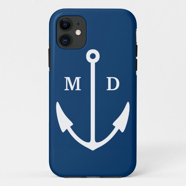 Coque iphone de bleu marine avec le monogramme (Dos)