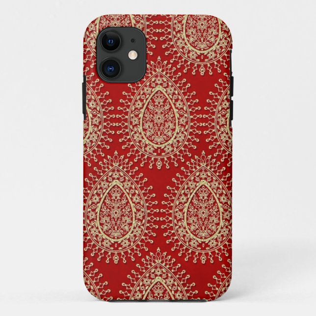 Coque iphone de boucle rouge et or asiatique (Dos)