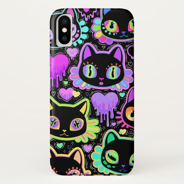 Coque iphone de chats cosmiques néon - Luminosité  (Dos)