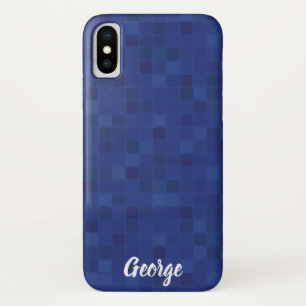 Coque iphone de design en mosaïque bleue pixélisé.